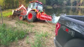 Kioti NX6010 Stuck in Pond Part 2 Rescued by Ford Ecoboost