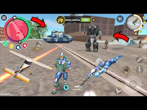 Rope Hero Vice Town - (Rope Hero Destroy Army Naxeex Airplane) Police Car Robot Fly in the sky - HD