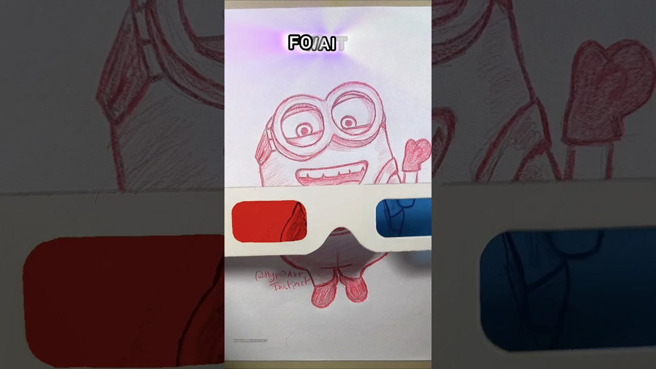 Menggambar Minion 😍 vs Stitch 😜 Transformasi Seni Kaca 3D ✨#minion #stitch #shorts #drawing