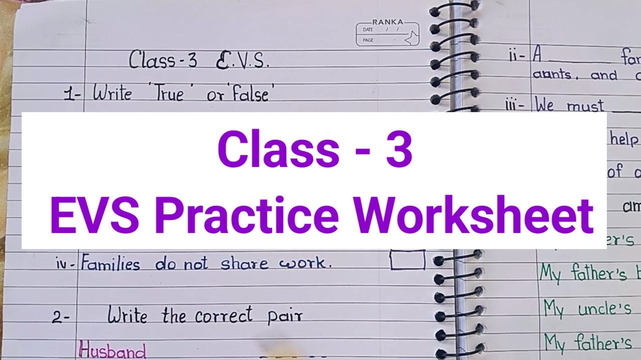 EVS Practice Worksheet For Class 3 || EVS Ch 1 Family and Friends Worksheet 