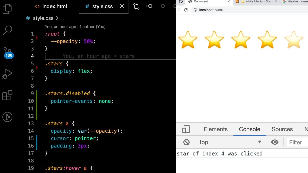 How to code a 5 star rating widget using Vanilla Javascript, HTML, and CSS
