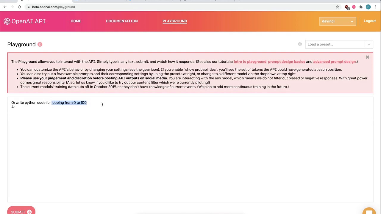 GPT3 writes Python code (OpenAI API)