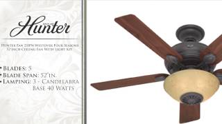 Hunter Fan 21894 Westover Four Seasons 52 Inch Ceiling Fan With Light Kit