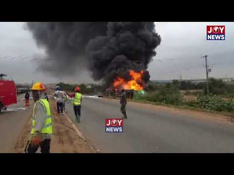 Fuel tanker explodes near Kpone Barrier; driver and mate feared trapped in blaze