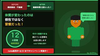 【note商品】体質が変わったのは根性ではなく習慣だった！暴飲暴食が当たり前だった僕が健康的になり今現在続けている健康習慣12選♪  販売中&キャンペーン実施中！（8/31まで）