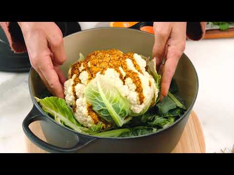 Whole Roasted Cauliflower with Spiced Almond Butter