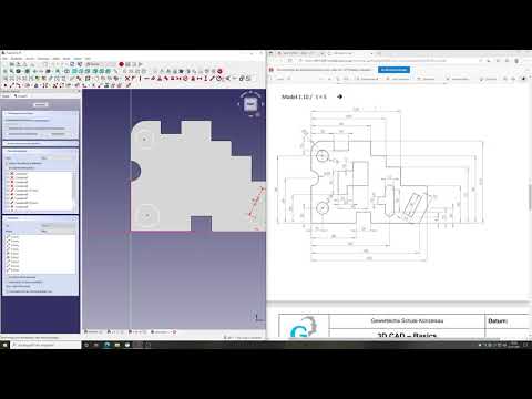 FreeCAD 0.19 - Modell 1.10 / geteilter Bildschirm mit FC und Zeichnung