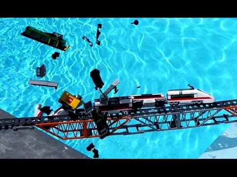 Lego train crash on Lego bridge Compilation