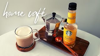 Hot Vanilla Latté featuring Moka Pot Coffee & Starbucks Vanilla Syrup│Ching Ching 씨 Home Café