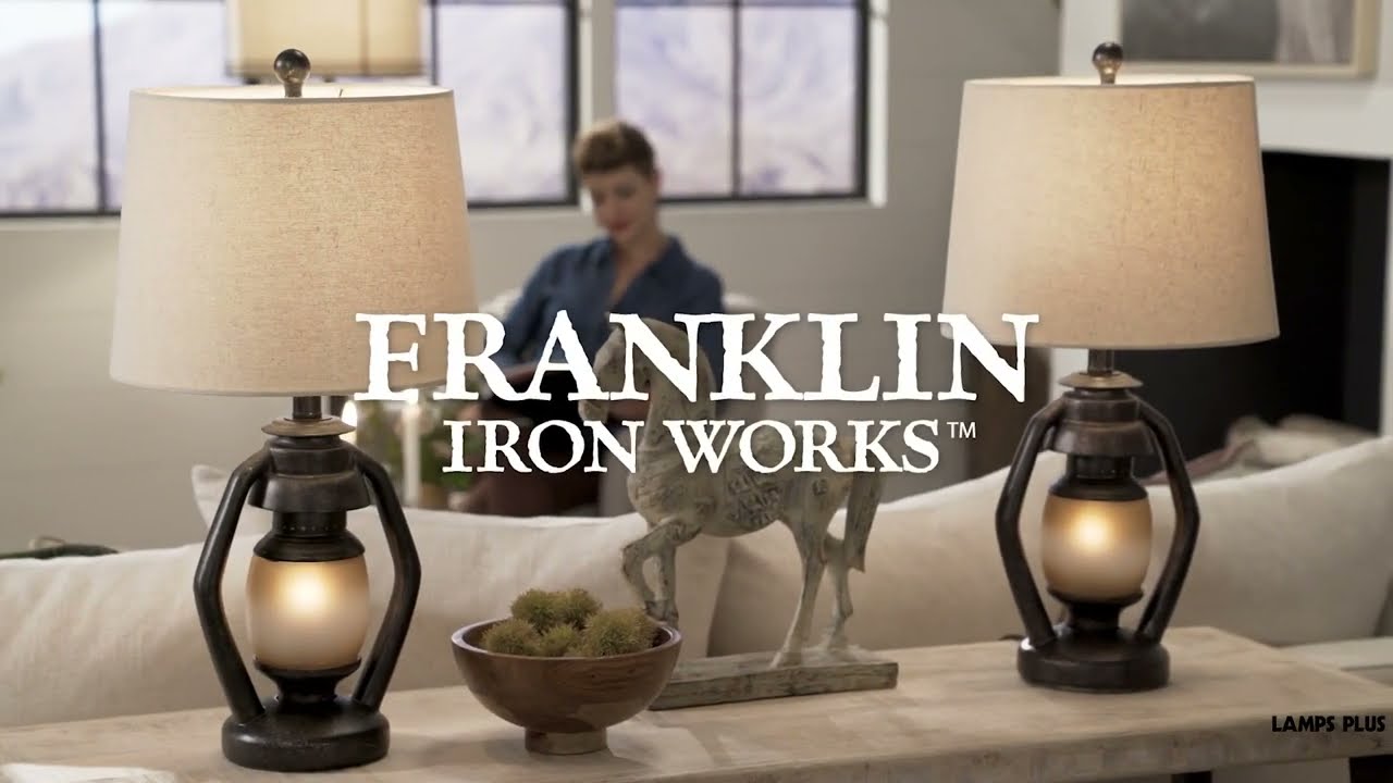 Video1 of Franklin Iron Works Rustic Western Miner Night Light Table Lamps Set of 2