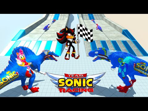 T-REX SONIC vs SPINOSAURUS AMY SONIC RACE BATTLE COMPETITION - ARBS