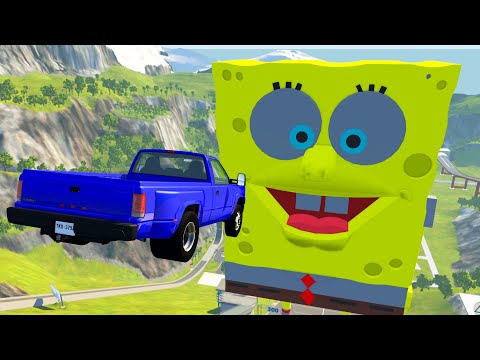 Cars Jumping Into Mouth Of Spongebob - Beamng drive
