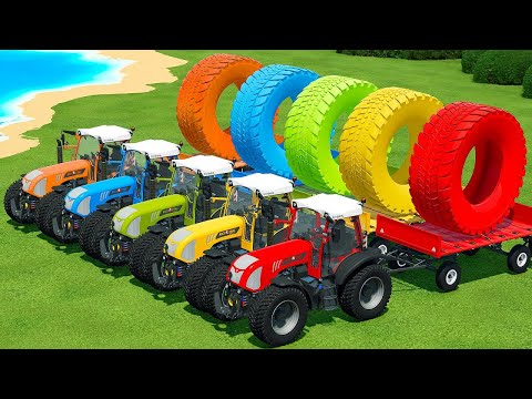 LOAD AND TRANSPORT GIANT TIRES & DONUTS WITH RIGITRAC TRACTORS - Farming Simulator 22