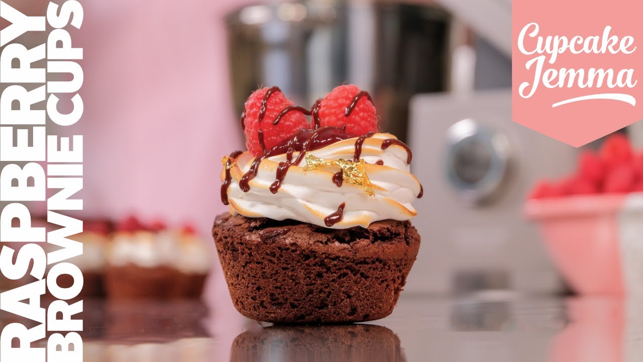 Raspberry Brownie Cups with Toasted Meringue Icing Cupcake Jemma Channel