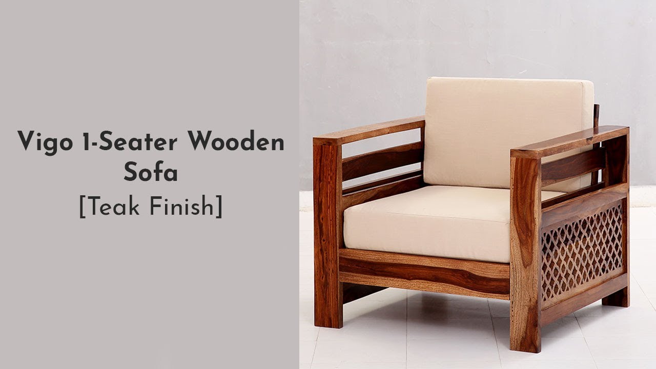 1 Seater Wooden Sofa : Buy Vigo 1 Seater Wooden Sofa online in teak finish @ Wooden Street