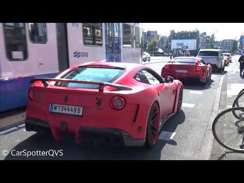 Two Ferrari F12 Novitec N-Largo LOUD start ups and revs in Amsterdam!
