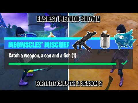 Catch a weapon, a can and a fish - Meowscles Mischief Challenges Fortnite Chapter 2 Season 2