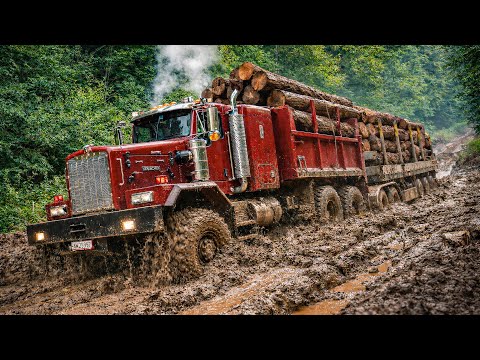 Truck stuck in Mud. One Mistake and You’re Stuck! Heavy Trucks in Extreme Off-Road Conditions!