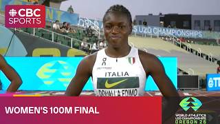 Women's 100m track final from World Athletics U20 Championships in Oregon | #CBCSports