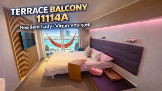 Virgin Voyages Resilient Lady Sea Terrace Balcony Cabin Tour | Full Room Walkthrough Room 11114A