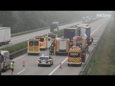 Schwerer Unfall auf der A1 bei Harpstedt - 4 LKW krachen ineinander