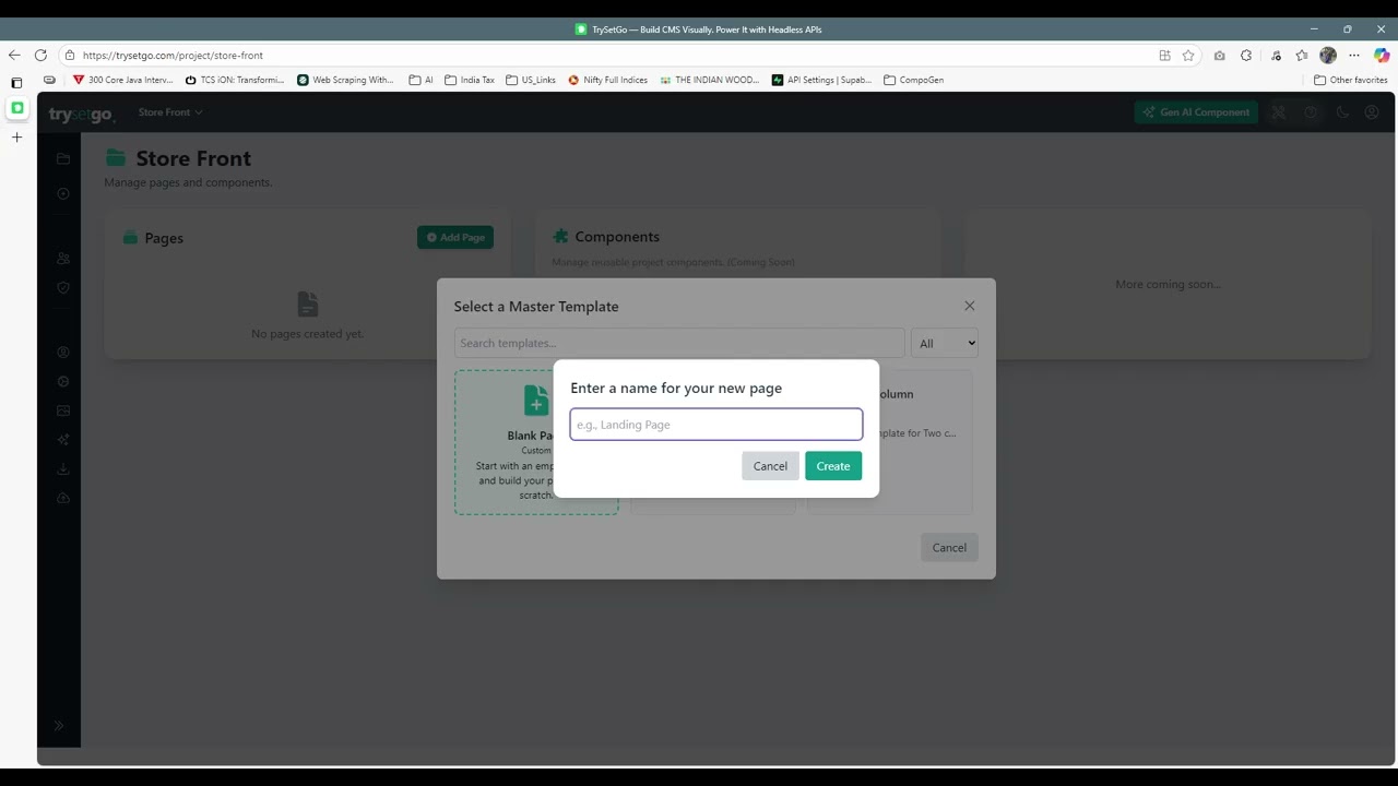 TrySetGo - Create Page
