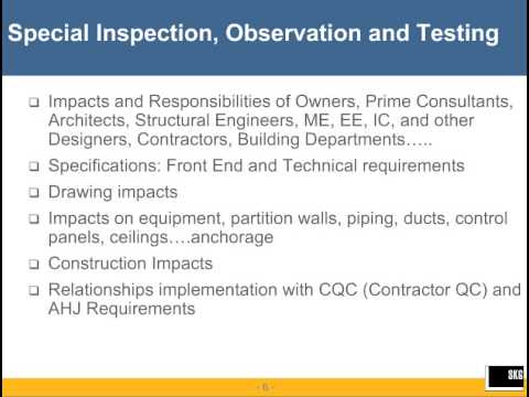 IBC Special Inspection, Observation, and Testing