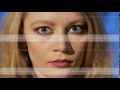 Blonde Hair Of Woman Close Up Girl Is Turning And Looking Right At Camera Big Blue Eyes