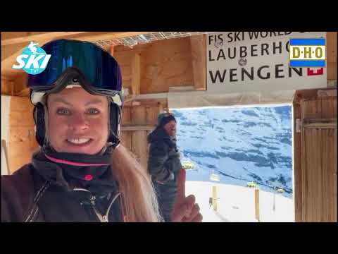 SKI TV - CHEMMY ALCOTT RACES THE SUPER G COURSE AT THE AICC CHAMPIONSHIPS, LAUBERHORN, SWITZERLAND