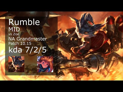 Rumble Mid vs Zoe - NA Grandmaster 7/2/5 Patch 10.15 Gameplay