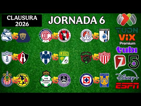 FECHAS,HORARIOS Y CANALES PARA LA JORNADA 6 DE LA LIGA MX CLAUSURA 2026