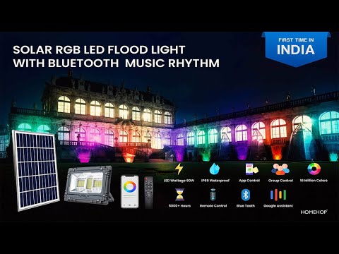 60w Solar Powered Waterproof Flood Light For Wall, Patio, Garden With RGB LED Bluetooth Music Rhythm