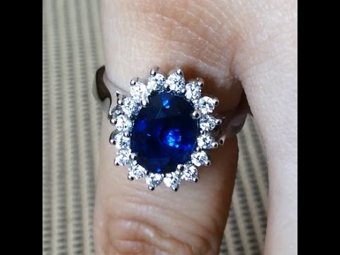 2.00 carat Natural Unheated Vivid Blue Sapphire & Diamond Engagement Ring from Bangkok, Thailand