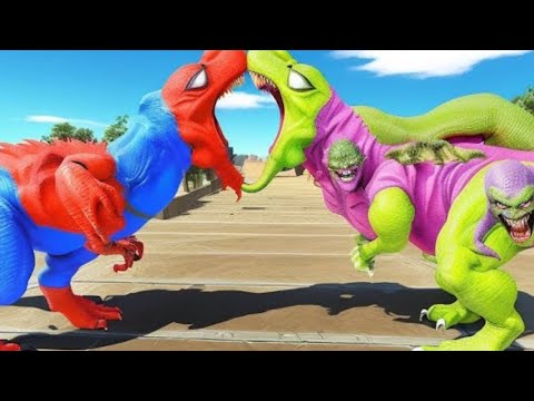 SPIDER-MAN T-REX VS GREEN GOBLIN T-REX DEATH RUN - Animal Revolt