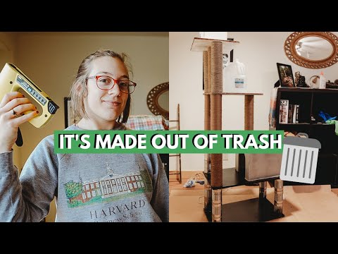 HOW TO BUILD A CAT TREE | DIY cat tree for free (completely upcycled cat tree)