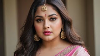 Indian Plus Size AI Lookbook | Curvy Model in Pink Silk Saree at Heritage Palace 🌸 | 4K Ethnic Glam