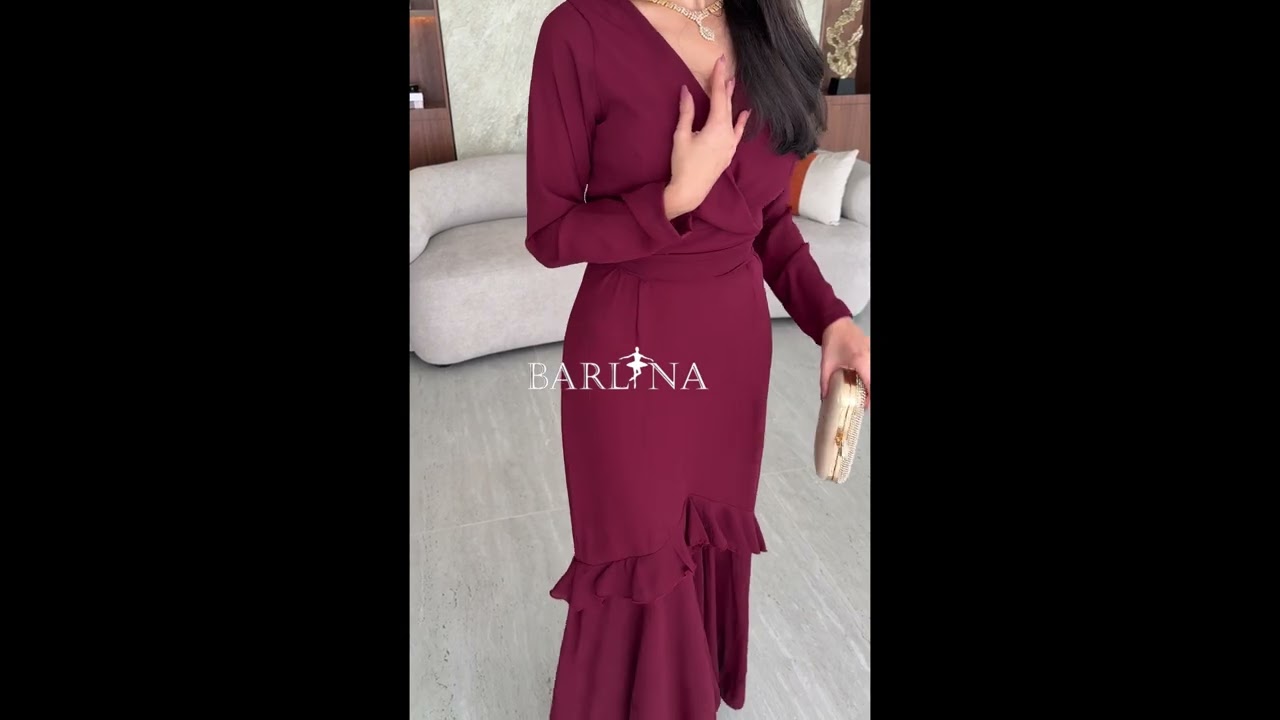 Modest burgundy dress with long sleeves - XXL