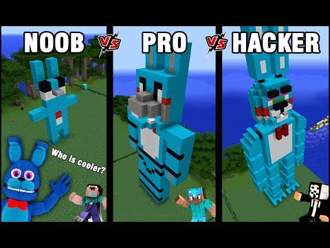 Minecraft Battle: NOOB vs PRO vs HACKER: BUILD FNAF BONNIE CHALLENGE in Minecraft