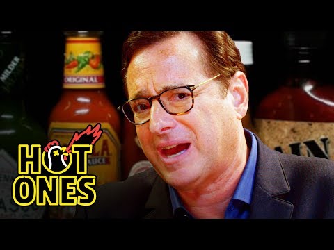 Bob Saget Hiccups Uncontrollably While Eating Spicy Wings | Hot Ones