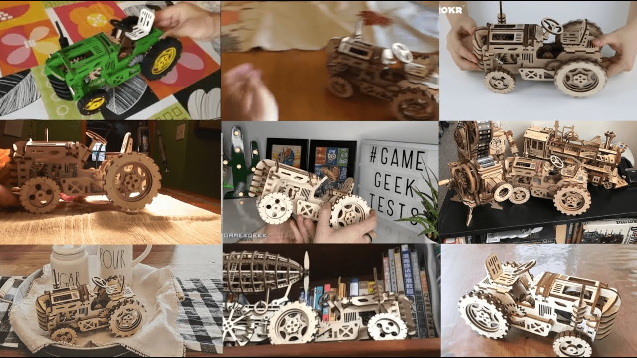 RoboTime 3D drevené mechanické puzzle Traktor