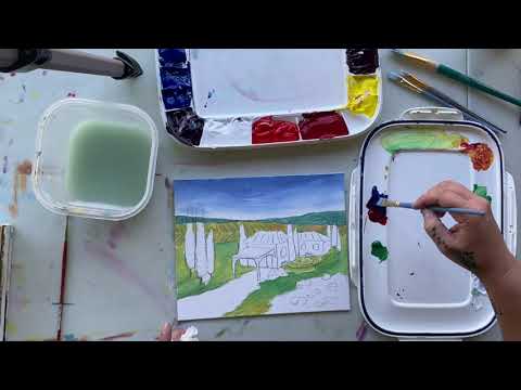 Step by step painting: Acrylic Painting Tuscany Vineyard Full Tutorial