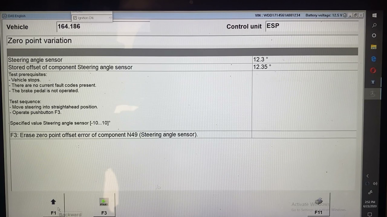 Mercedes steering angle sensor offset value reset