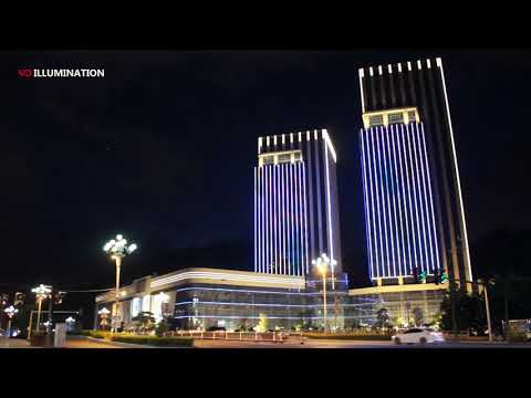 Twin Towers Building Facade Exterior Lighting Decoration By DMX RGB LED Dot Light Pixel