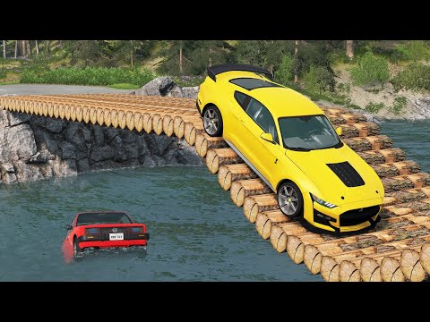 Cars vs High Speed Bumps on Log Bridge - Cars Vs Deep Water #4 - BeamNG.drive | BeamNG Drive CRASHES