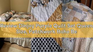 Review Dinjoy Purple Quilt Set Queen Size, Patchwork Boho Bedding Set,3 Pieces | Lightweight Soft Be