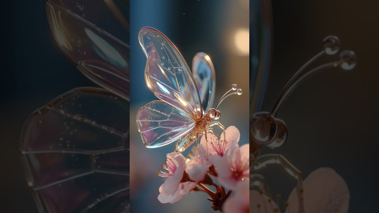 Crystal Butterfly on Blooming Flowers ✨ | Ethereal Spring Nature Aesthetic | Stock Footage 4K