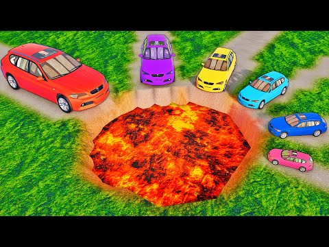 SMALL & BIG CARS vs GIANT LAVA PIT in BeamNG.drive