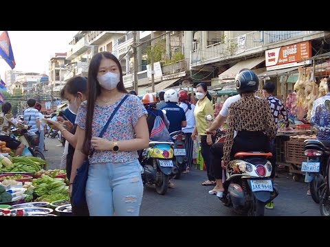 Market Scene - Busy Market, People Activties, Cambodian Life Market