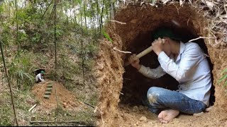 survival in the forest and making a shelter underground alone