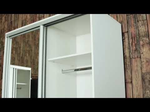 Шкаф 2-дверный Экспресс (ДСП/Зеркало) 1400х600х2200, шимо светлый в Екатеринбурге - видео 3